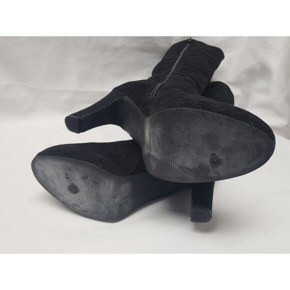 IMPO Stretch Black & Gold Suede Knee High Heeled Boots - Size 8 - Picture 8 of 11